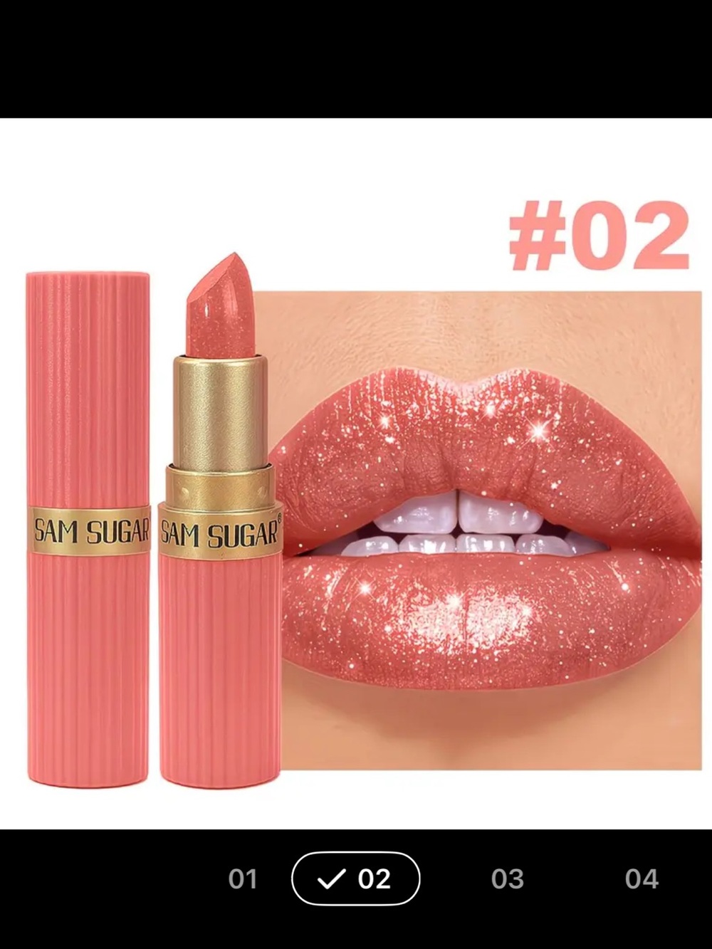 Shimmer Lipstick #02 - Coral Pink Glitter